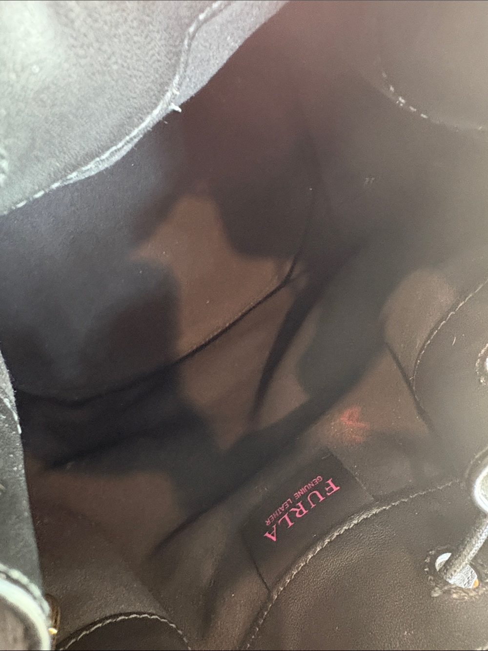 FURLA Corona S Denim and Leather Bucket Bag - Navy/Black EUC - Picture 9 of 11
